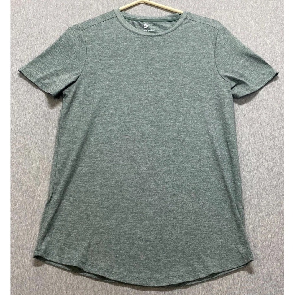 All in Motion T Shirt Mens Small Heather Green Soft Stretch Logo Short Sleeve